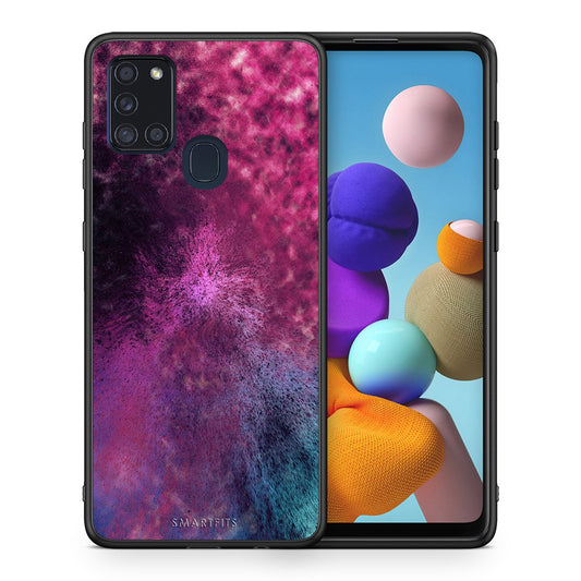 Θήκη Samsung A21s Aurora Galaxy από τη Smartfits με σχέδιο στο πίσω μέρος και μαύρο περίβλημα | Samsung A21s Aurora Galaxy case with colorful back and black bezels