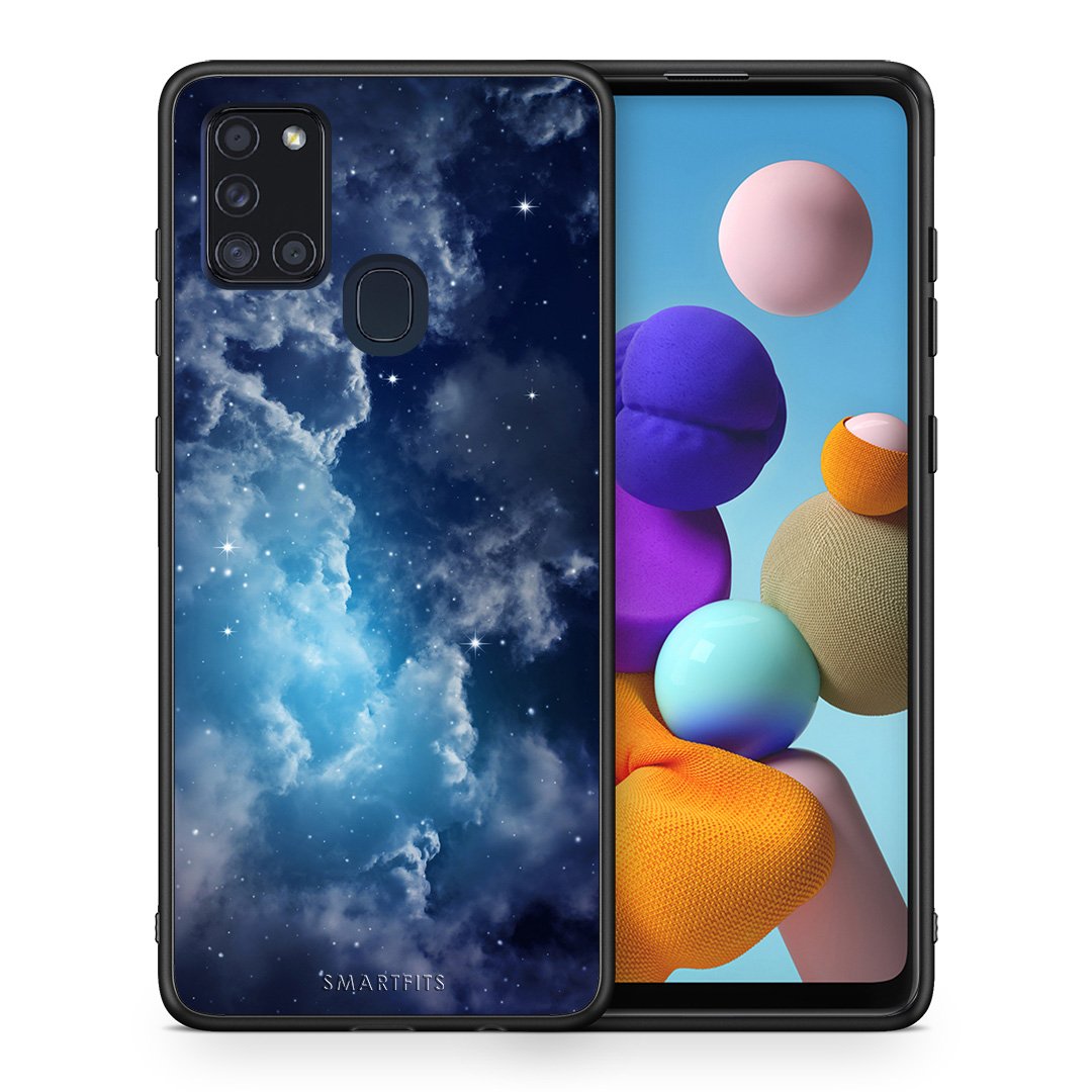 Θήκη Samsung A21s Blue Sky Galaxy από τη Smartfits με σχέδιο στο πίσω μέρος και μαύρο περίβλημα | Samsung A21s Blue Sky Galaxy case with colorful back and black bezels