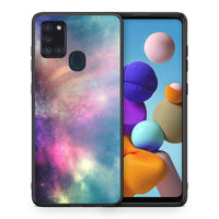 Thumbnail for Θήκη Samsung A21s Rainbow Galaxy από τη Smartfits με σχέδιο στο πίσω μέρος και μαύρο περίβλημα | Samsung A21s Rainbow Galaxy case with colorful back and black bezels