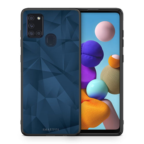 Θήκη Samsung A21s Blue Abstract Geometric από τη Smartfits με σχέδιο στο πίσω μέρος και μαύρο περίβλημα | Samsung A21s Blue Abstract Geometric case with colorful back and black bezels