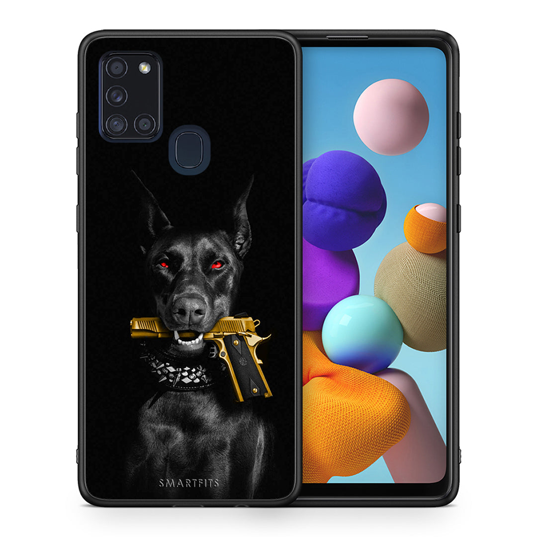Θήκη Αγίου Βαλεντίνου Samsung A21s Golden Gun από τη Smartfits με σχέδιο στο πίσω μέρος και μαύρο περίβλημα | Samsung A21s Golden Gun case with colorful back and black bezels