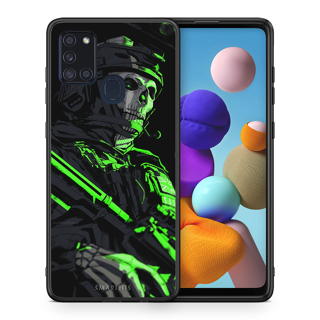 Θήκη Αγίου Βαλεντίνου Samsung A21s Green Soldier από τη Smartfits με σχέδιο στο πίσω μέρος και μαύρο περίβλημα | Samsung A21s Green Soldier case with colorful back and black bezels