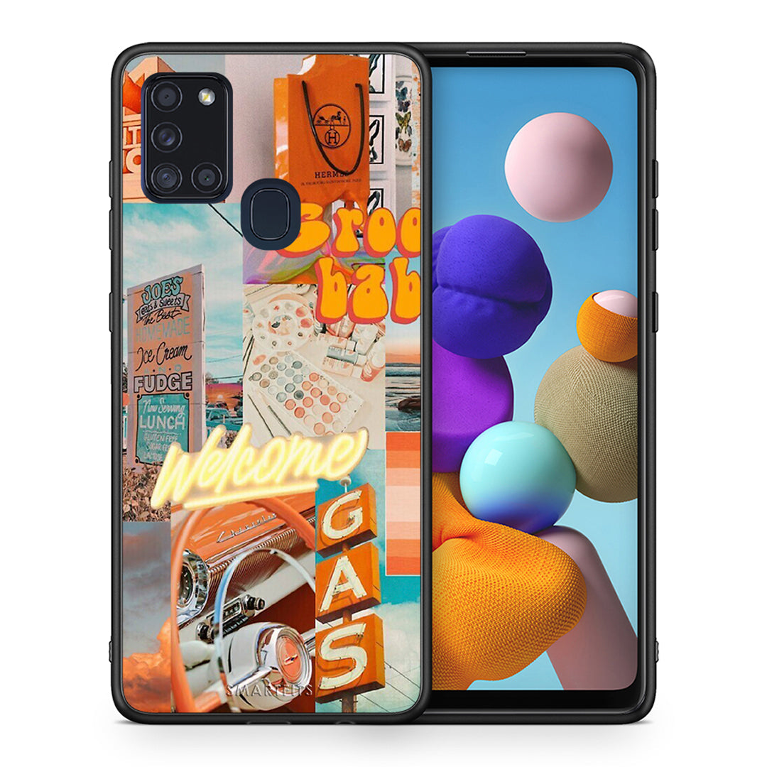 Θήκη Αγίου Βαλεντίνου Samsung A21s Groovy Babe από τη Smartfits με σχέδιο στο πίσω μέρος και μαύρο περίβλημα | Samsung A21s Groovy Babe case with colorful back and black bezels