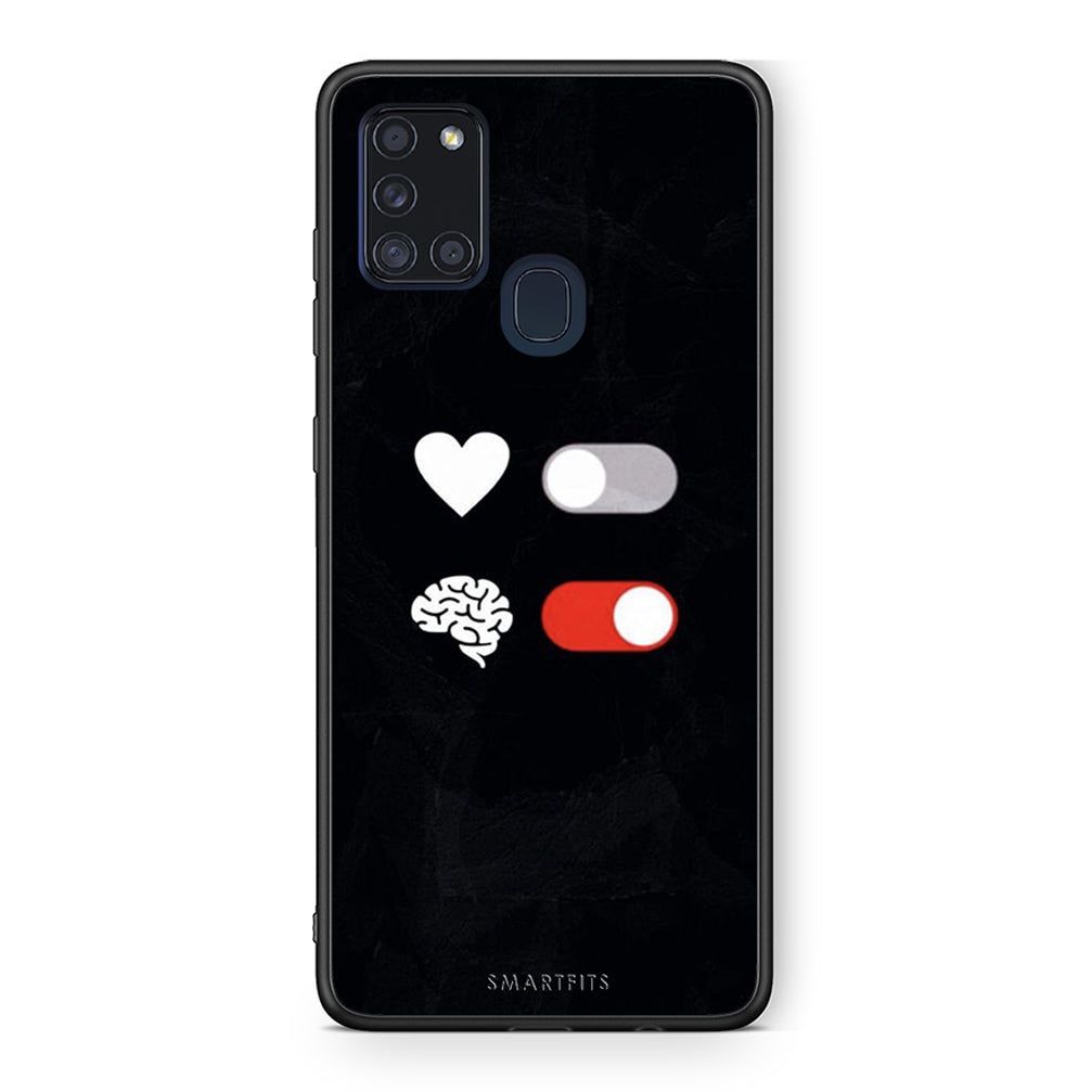 Samsung A21s Heart Vs Brain Θήκη Αγίου Βαλεντίνου από τη Smartfits με σχέδιο στο πίσω μέρος και μαύρο περίβλημα | Smartphone case with colorful back and black bezels by Smartfits