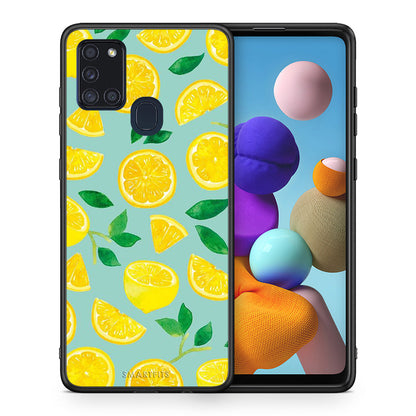Θήκη Samsung A21s Lemons από τη Smartfits με σχέδιο στο πίσω μέρος και μαύρο περίβλημα | Samsung A21s Lemons case with colorful back and black bezels
