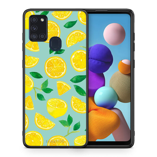 Θήκη Samsung A21s Lemons από τη Smartfits με σχέδιο στο πίσω μέρος και μαύρο περίβλημα | Samsung A21s Lemons case with colorful back and black bezels
