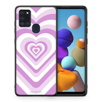 Thumbnail for Θήκη Samsung A21s Lilac Hearts από τη Smartfits με σχέδιο στο πίσω μέρος και μαύρο περίβλημα | Samsung A21s Lilac Hearts case with colorful back and black bezels
