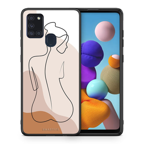 Θήκη Samsung A21s LineArt Woman από τη Smartfits με σχέδιο στο πίσω μέρος και μαύρο περίβλημα | Samsung A21s LineArt Woman case with colorful back and black bezels