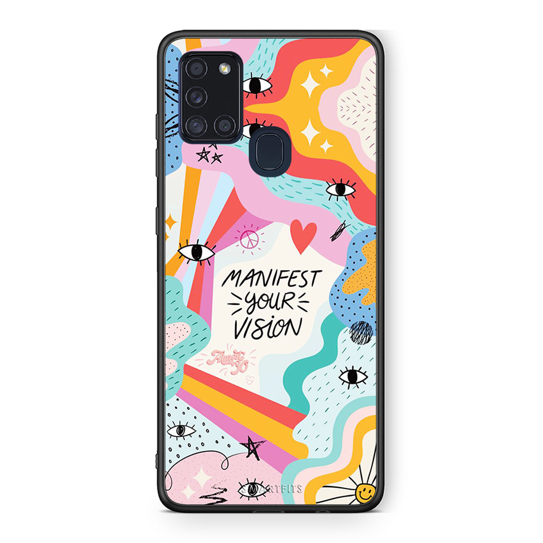 Samsung A21s Manifest Your Vision θήκη από τη Smartfits με σχέδιο στο πίσω μέρος και μαύρο περίβλημα | Smartphone case with colorful back and black bezels by Smartfits