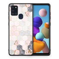Thumbnail for Θήκη Samsung A21s Hexagon Pink Marble από τη Smartfits με σχέδιο στο πίσω μέρος και μαύρο περίβλημα | Samsung A21s Hexagon Pink Marble case with colorful back and black bezels