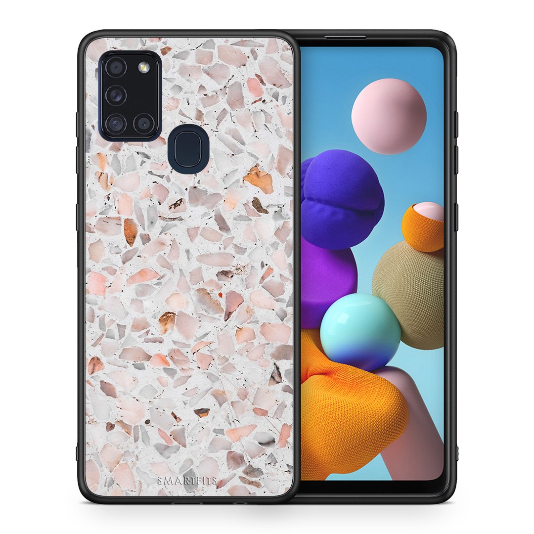 Θήκη Samsung A21s Marble Terrazzo από τη Smartfits με σχέδιο στο πίσω μέρος και μαύρο περίβλημα | Samsung A21s Marble Terrazzo case with colorful back and black bezels