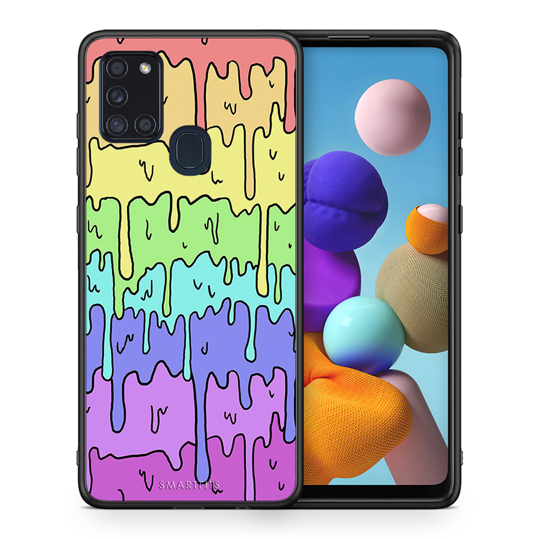 Θήκη Samsung A21s Melting Rainbow από τη Smartfits με σχέδιο στο πίσω μέρος και μαύρο περίβλημα | Samsung A21s Melting Rainbow case with colorful back and black bezels