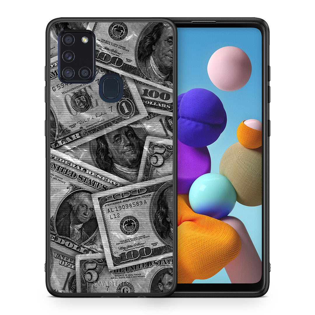 Θήκη Samsung A21s Money Dollars από τη Smartfits με σχέδιο στο πίσω μέρος και μαύρο περίβλημα | Samsung A21s Money Dollars case with colorful back and black bezels