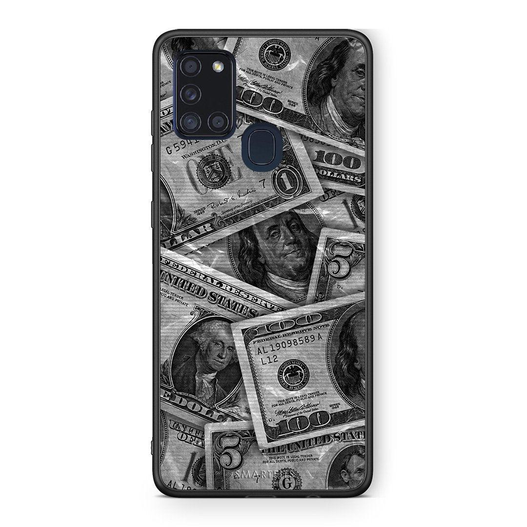 Samsung A21s Money Dollars θήκη από τη Smartfits με σχέδιο στο πίσω μέρος και μαύρο περίβλημα | Smartphone case with colorful back and black bezels by Smartfits