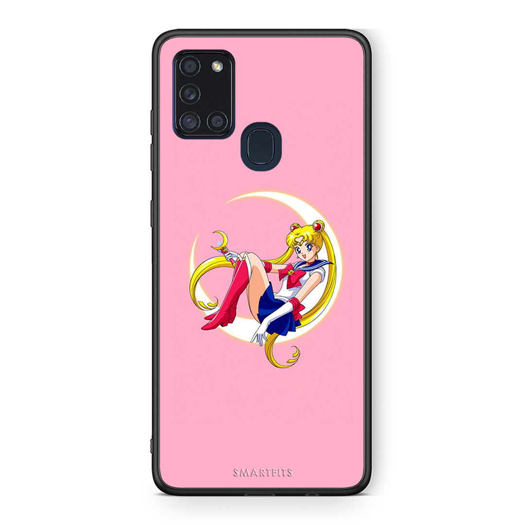 Samsung A21s Moon Girl θήκη από τη Smartfits με σχέδιο στο πίσω μέρος και μαύρο περίβλημα | Smartphone case with colorful back and black bezels by Smartfits