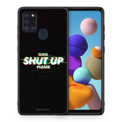 Θήκη Samsung A21s OMG ShutUp από τη Smartfits με σχέδιο στο πίσω μέρος και μαύρο περίβλημα | Samsung A21s OMG ShutUp case with colorful back and black bezels