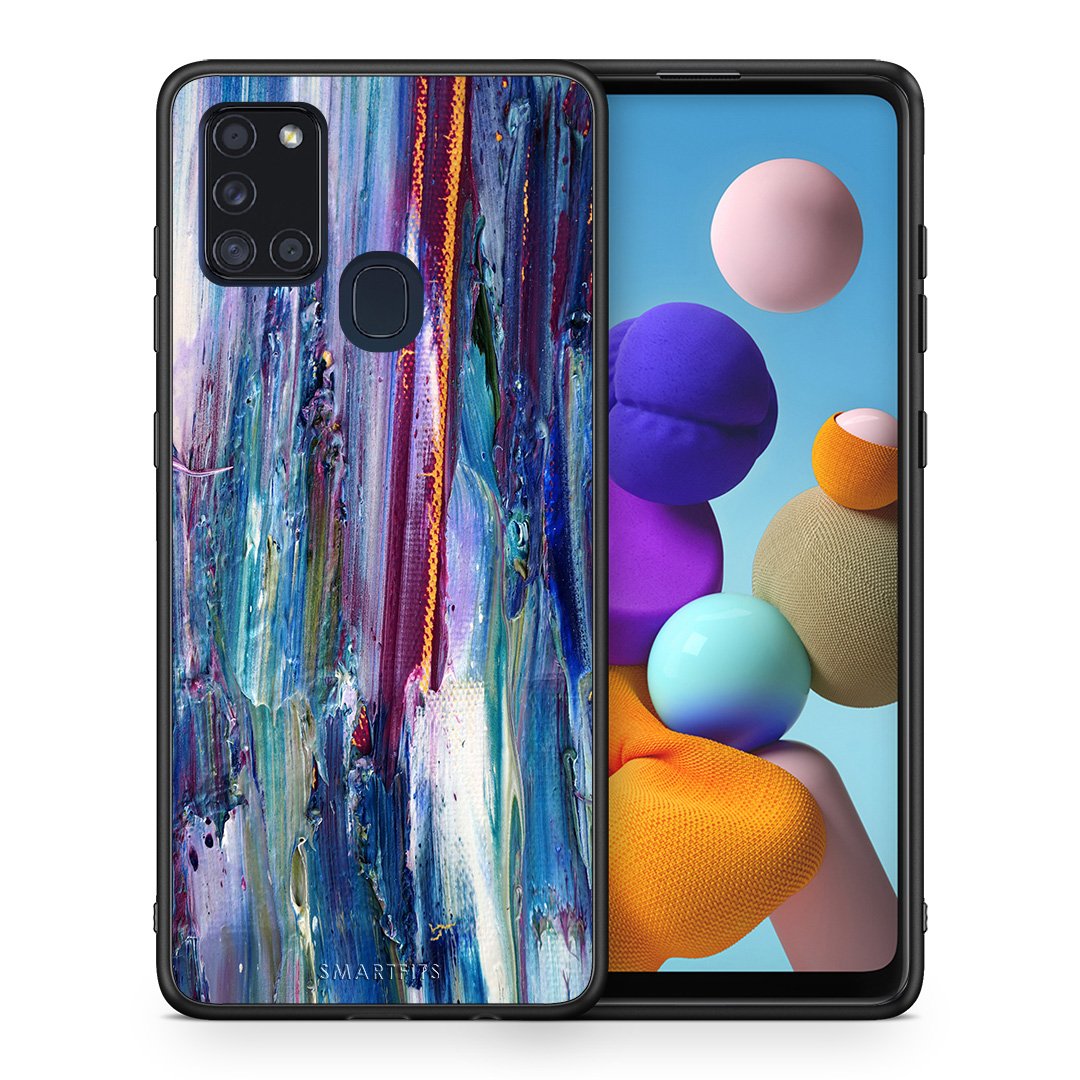 Θήκη Samsung A21s Winter Paint από τη Smartfits με σχέδιο στο πίσω μέρος και μαύρο περίβλημα | Samsung A21s Winter Paint case with colorful back and black bezels