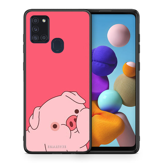 Θήκη Αγίου Βαλεντίνου Samsung A21s Pig Love 1 από τη Smartfits με σχέδιο στο πίσω μέρος και μαύρο περίβλημα | Samsung A21s Pig Love 1 case with colorful back and black bezels