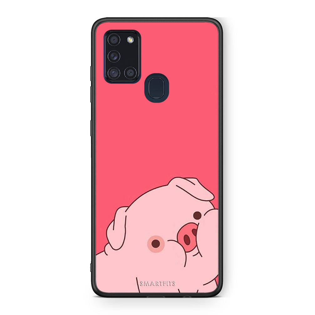 Samsung A21s Pig Love 1 Θήκη Αγίου Βαλεντίνου από τη Smartfits με σχέδιο στο πίσω μέρος και μαύρο περίβλημα | Smartphone case with colorful back and black bezels by Smartfits