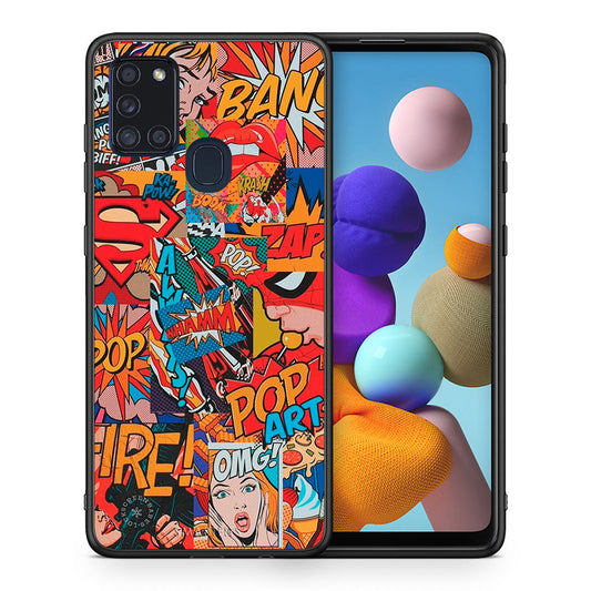 Θήκη Samsung A21s PopArt OMG από τη Smartfits με σχέδιο στο πίσω μέρος και μαύρο περίβλημα | Samsung A21s PopArt OMG case with colorful back and black bezels