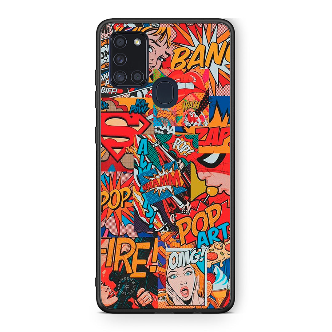 Samsung A21s PopArt OMG θήκη από τη Smartfits με σχέδιο στο πίσω μέρος και μαύρο περίβλημα | Smartphone case with colorful back and black bezels by Smartfits