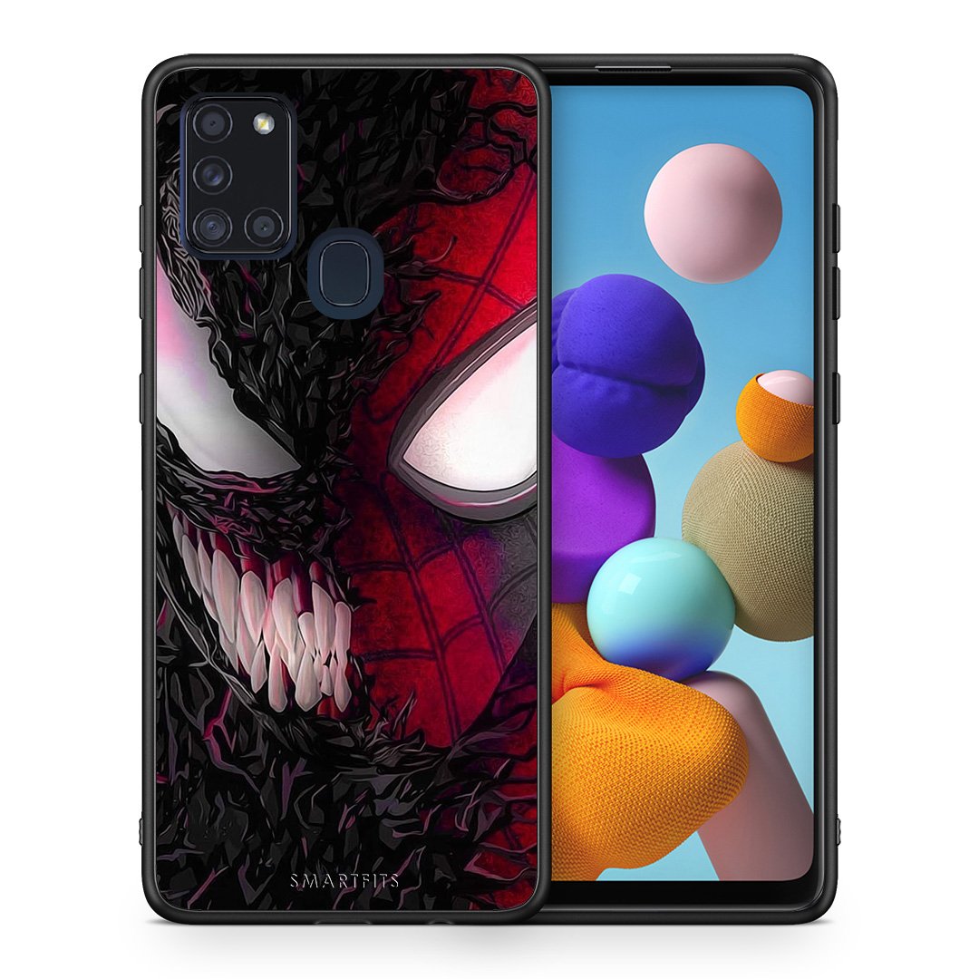 Θήκη Samsung A21s SpiderVenom PopArt από τη Smartfits με σχέδιο στο πίσω μέρος και μαύρο περίβλημα | Samsung A21s SpiderVenom PopArt case with colorful back and black bezels