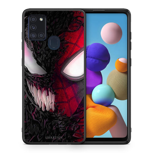 Θήκη Samsung A21s SpiderVenom PopArt από τη Smartfits με σχέδιο στο πίσω μέρος και μαύρο περίβλημα | Samsung A21s SpiderVenom PopArt case with colorful back and black bezels