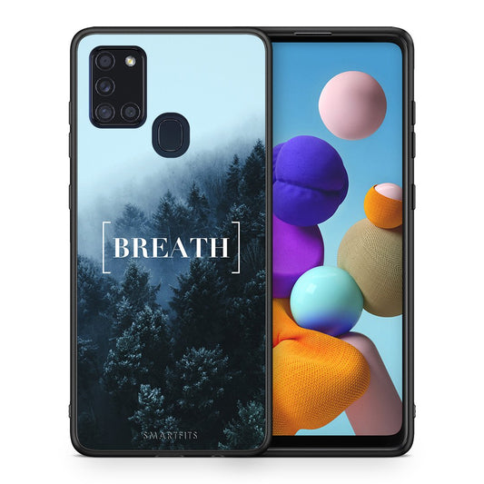 Θήκη Samsung A21s Breath Quote από τη Smartfits με σχέδιο στο πίσω μέρος και μαύρο περίβλημα | Samsung A21s Breath Quote case with colorful back and black bezels
