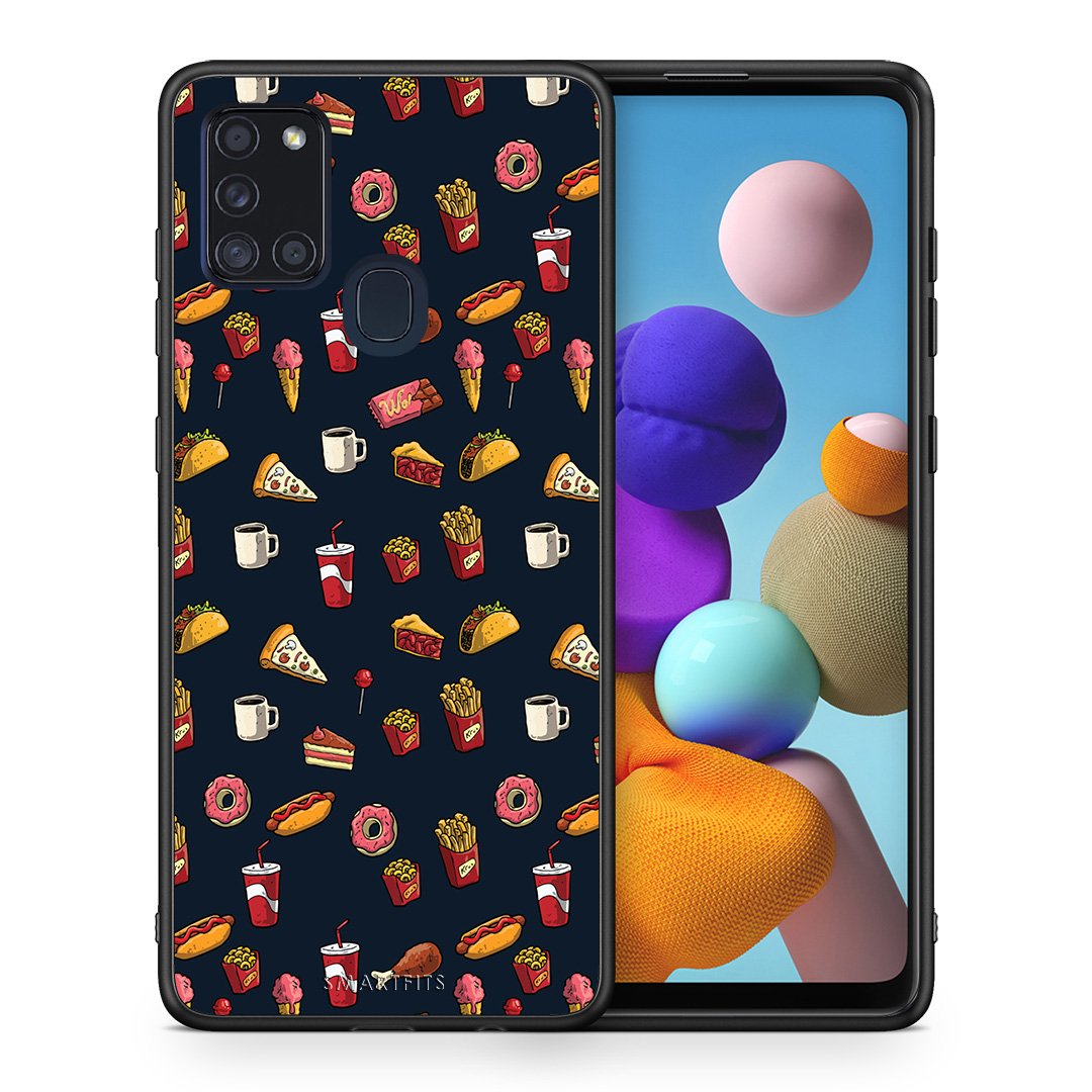 Θήκη Samsung A21s Hungry Random από τη Smartfits με σχέδιο στο πίσω μέρος και μαύρο περίβλημα | Samsung A21s Hungry Random case with colorful back and black bezels
