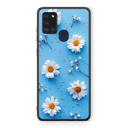 Samsung A21s Real Daisies θήκη από τη Smartfits με σχέδιο στο πίσω μέρος και μαύρο περίβλημα | Smartphone case with colorful back and black bezels by Smartfits