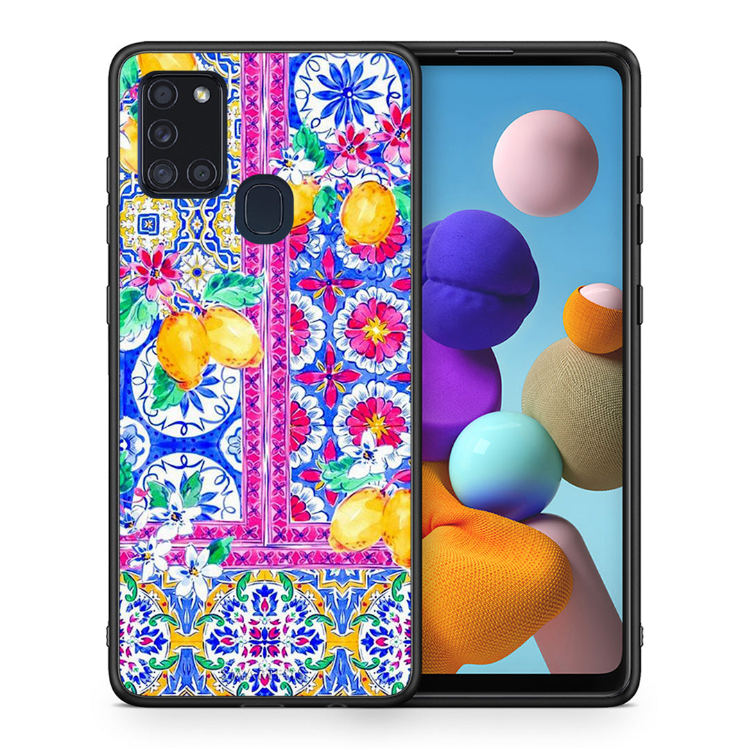 Θήκη Samsung A21s Retro Spring από τη Smartfits με σχέδιο στο πίσω μέρος και μαύρο περίβλημα | Samsung A21s Retro Spring case with colorful back and black bezels