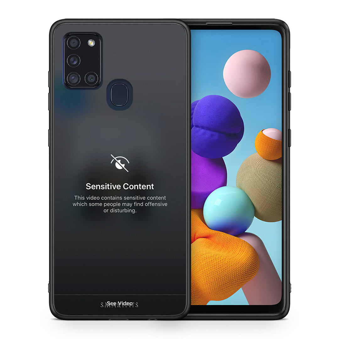Θήκη Samsung A21s Sensitive Content από τη Smartfits με σχέδιο στο πίσω μέρος και μαύρο περίβλημα | Samsung A21s Sensitive Content case with colorful back and black bezels