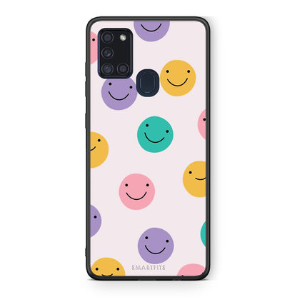 Samsung A21s Smiley Faces θήκη από τη Smartfits με σχέδιο στο πίσω μέρος και μαύρο περίβλημα | Smartphone case with colorful back and black bezels by Smartfits