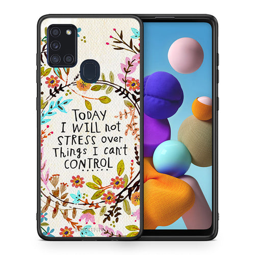 Θήκη Samsung A21s Stress Over από τη Smartfits με σχέδιο στο πίσω μέρος και μαύρο περίβλημα | Samsung A21s Stress Over case with colorful back and black bezels