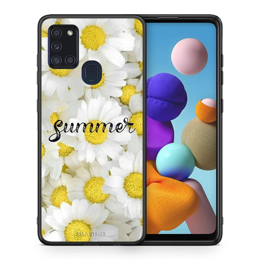 Θήκη Samsung A21s Summer Daisies από τη Smartfits με σχέδιο στο πίσω μέρος και μαύρο περίβλημα | Samsung A21s Summer Daisies case with colorful back and black bezels