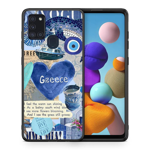 Θήκη Samsung A21s Summer In Greece από τη Smartfits με σχέδιο στο πίσω μέρος και μαύρο περίβλημα | Samsung A21s Summer In Greece case with colorful back and black bezels