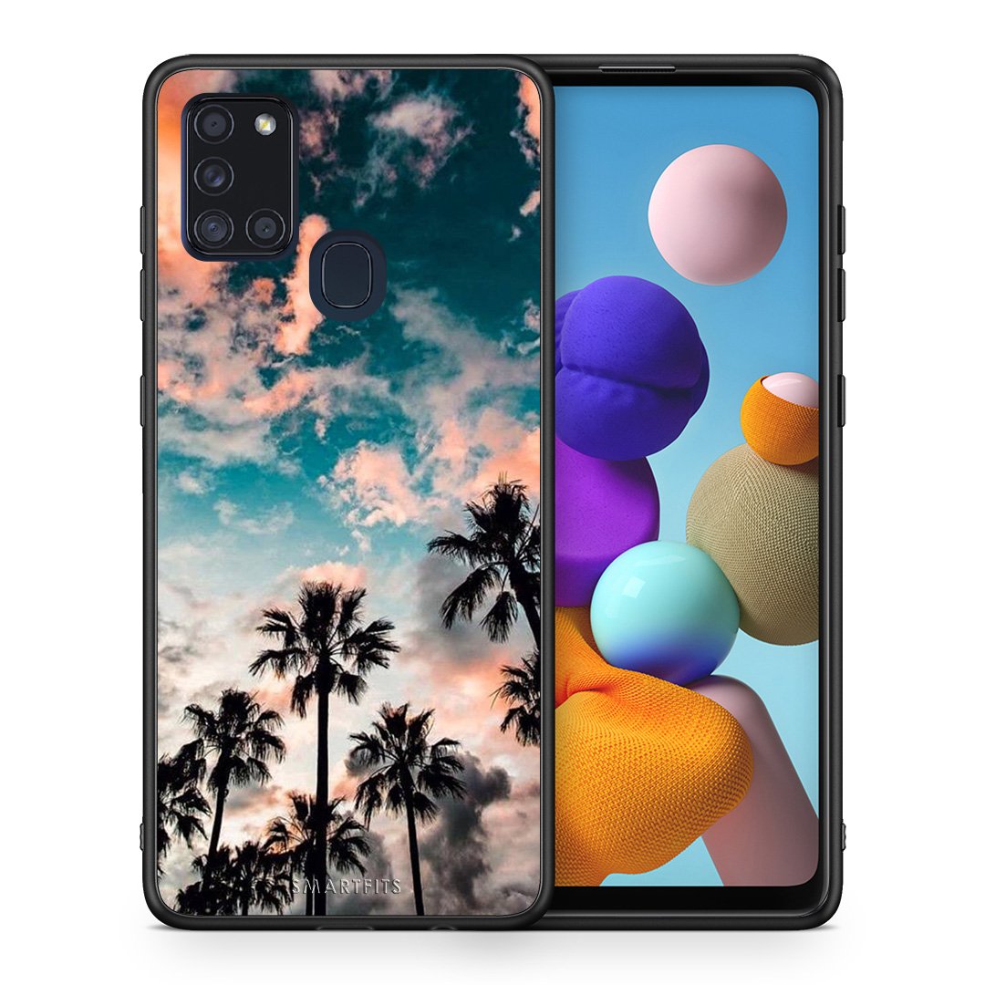 Θήκη Samsung A21s Sky Summer από τη Smartfits με σχέδιο στο πίσω μέρος και μαύρο περίβλημα | Samsung A21s Sky Summer case with colorful back and black bezels