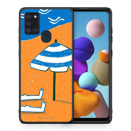 Θήκη Samsung A21s Summering από τη Smartfits με σχέδιο στο πίσω μέρος και μαύρο περίβλημα | Samsung A21s Summering case with colorful back and black bezels