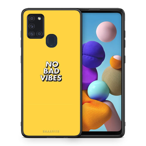 Θήκη Samsung A21s Vibes Text από τη Smartfits με σχέδιο στο πίσω μέρος και μαύρο περίβλημα | Samsung A21s Vibes Text case with colorful back and black bezels