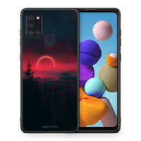 Thumbnail for Θήκη Samsung A21s Sunset Tropic από τη Smartfits με σχέδιο στο πίσω μέρος και μαύρο περίβλημα | Samsung A21s Sunset Tropic case with colorful back and black bezels