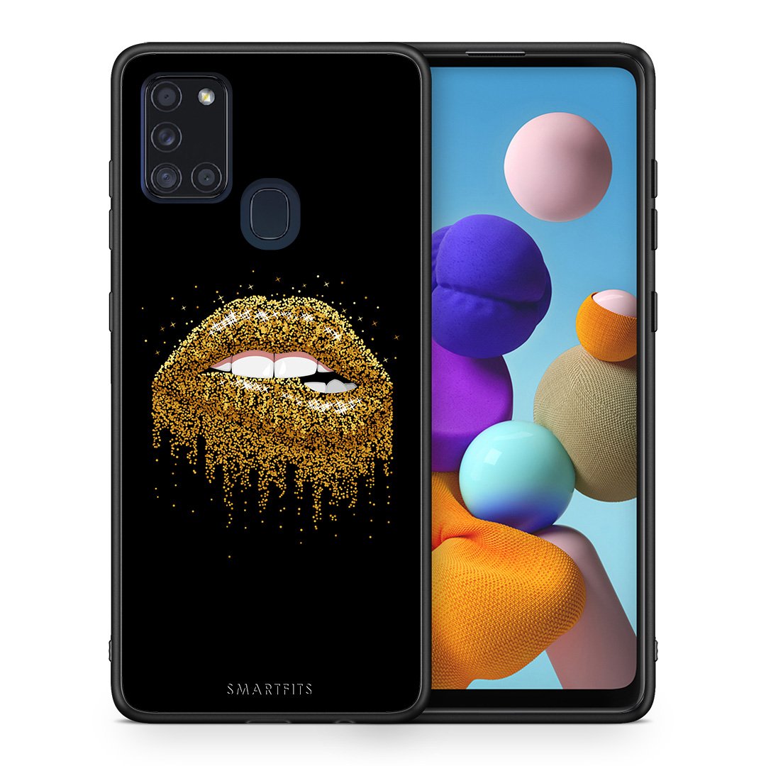 Θήκη Samsung A21s Golden Valentine από τη Smartfits με σχέδιο στο πίσω μέρος και μαύρο περίβλημα | Samsung A21s Golden Valentine case with colorful back and black bezels