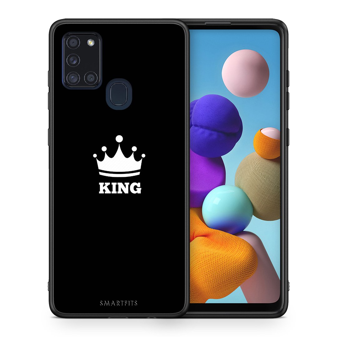 Θήκη Samsung A21s King Valentine από τη Smartfits με σχέδιο στο πίσω μέρος και μαύρο περίβλημα | Samsung A21s King Valentine case with colorful back and black bezels