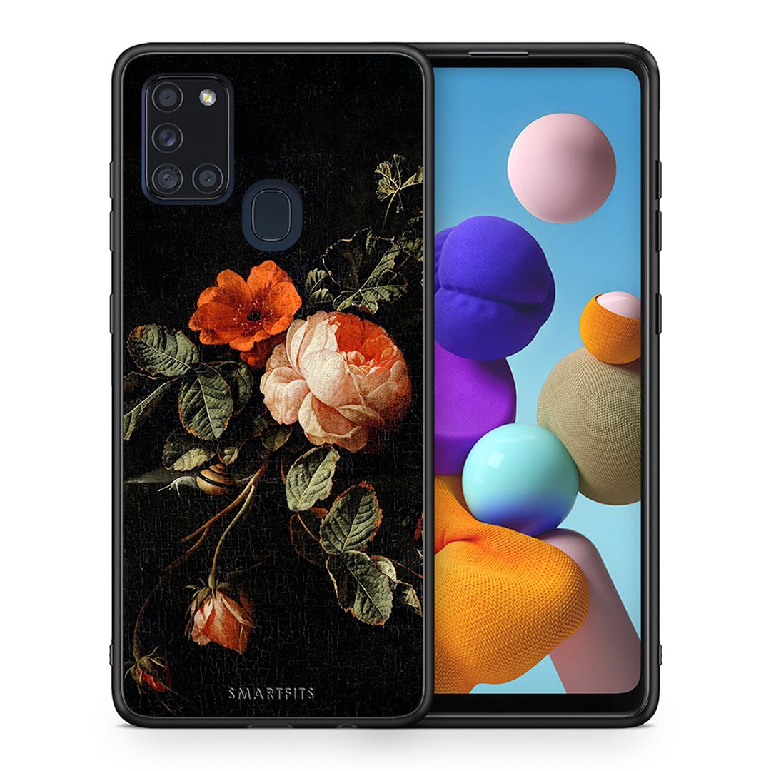 Θήκη Samsung A21s Vintage Roses από τη Smartfits με σχέδιο στο πίσω μέρος και μαύρο περίβλημα | Samsung A21s Vintage Roses case with colorful back and black bezels
