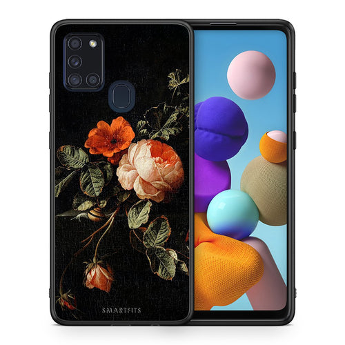 Θήκη Samsung A21s Vintage Roses από τη Smartfits με σχέδιο στο πίσω μέρος και μαύρο περίβλημα | Samsung A21s Vintage Roses case with colorful back and black bezels