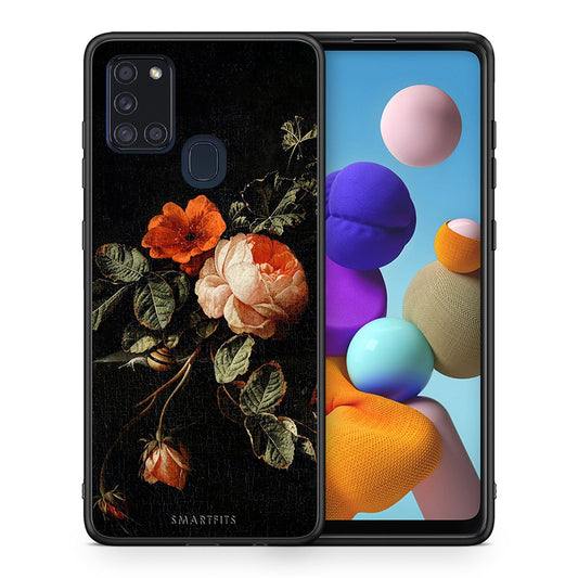 Θήκη Samsung A21s Vintage Roses από τη Smartfits με σχέδιο στο πίσω μέρος και μαύρο περίβλημα | Samsung A21s Vintage Roses case with colorful back and black bezels