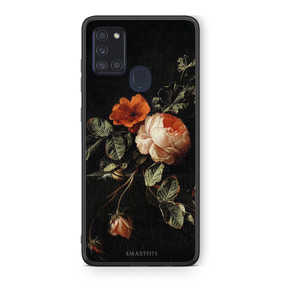 Samsung A21s Vintage Roses θήκη από τη Smartfits με σχέδιο στο πίσω μέρος και μαύρο περίβλημα | Smartphone case with colorful back and black bezels by Smartfits