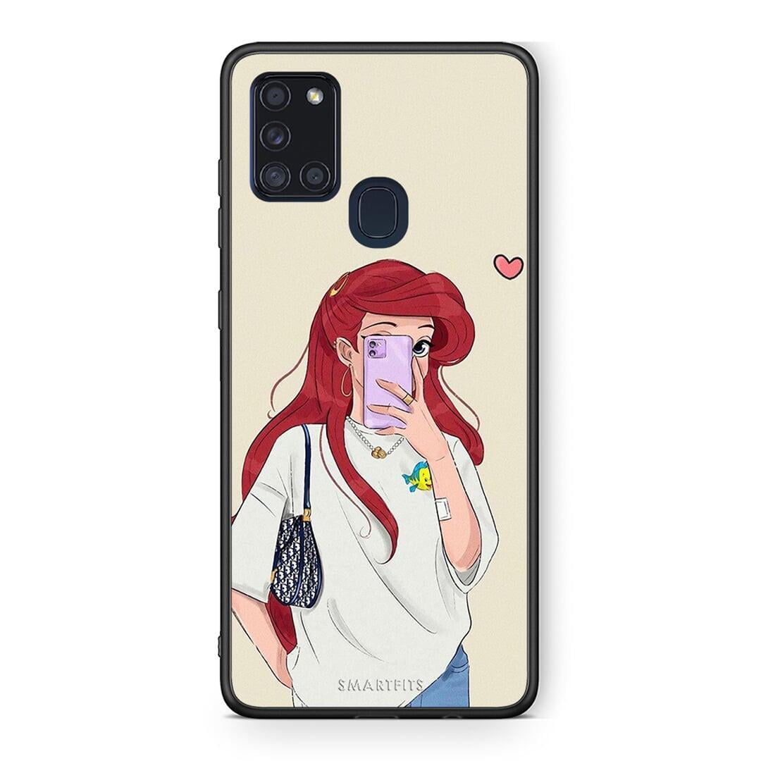 Samsung A21s Walking Mermaid Θήκη από τη Smartfits με σχέδιο στο πίσω μέρος και μαύρο περίβλημα | Smartphone case with colorful back and black bezels by Smartfits