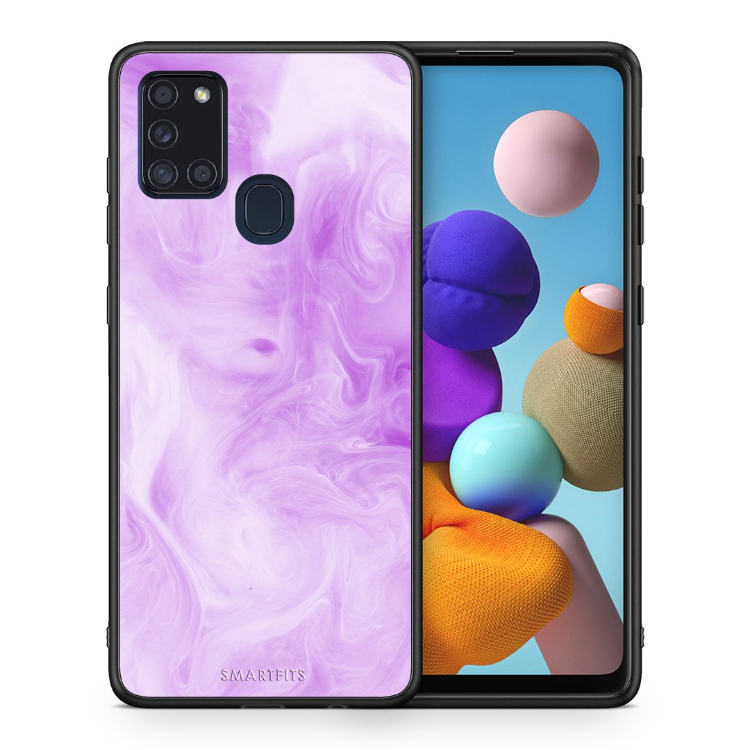 Θήκη Samsung A21s Lavender Watercolor από τη Smartfits με σχέδιο στο πίσω μέρος και μαύρο περίβλημα | Samsung A21s Lavender Watercolor case with colorful back and black bezels