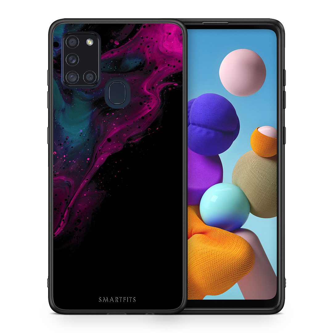 Θήκη Samsung A21s Pink Black Watercolor από τη Smartfits με σχέδιο στο πίσω μέρος και μαύρο περίβλημα | Samsung A21s Pink Black Watercolor case with colorful back and black bezels