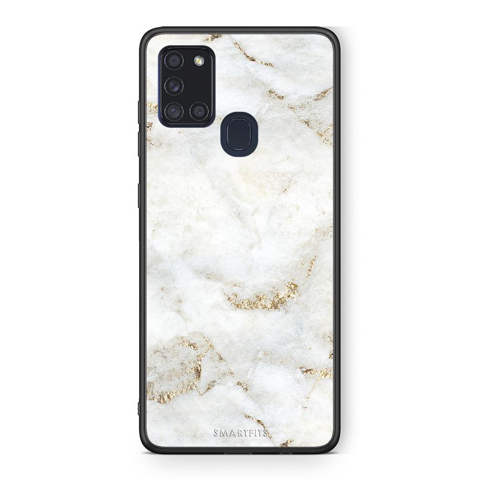 Samsung A21s White Gold Marble θήκη από τη Smartfits με σχέδιο στο πίσω μέρος και μαύρο περίβλημα | Smartphone case with colorful back and black bezels by Smartfits